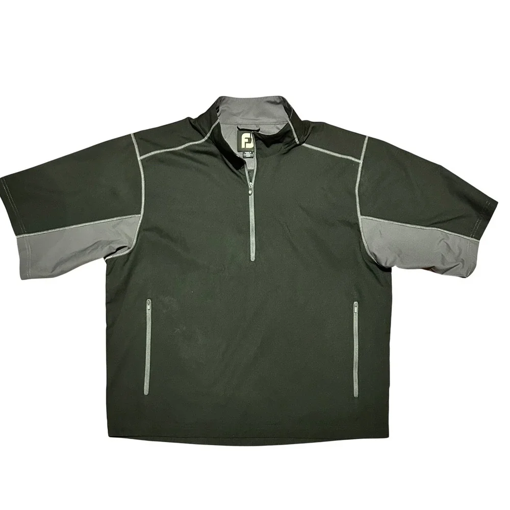 FootJoy Mens Golf Windshirt Quarter Zip Short Sleeve Black Grey Pullover‎ Large